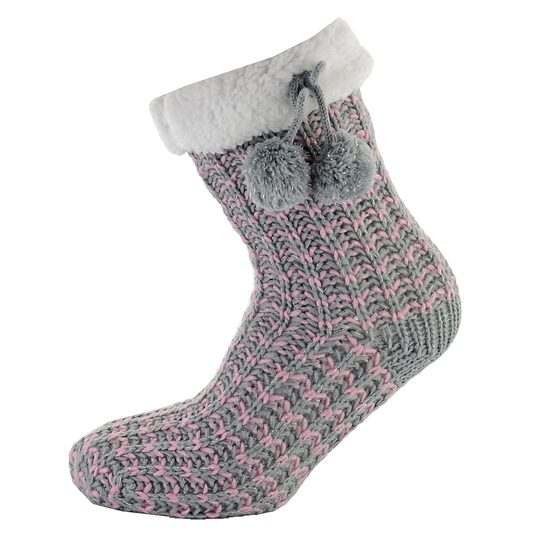 Domáce ponožkové papuče s brmbolcami šedé 71305