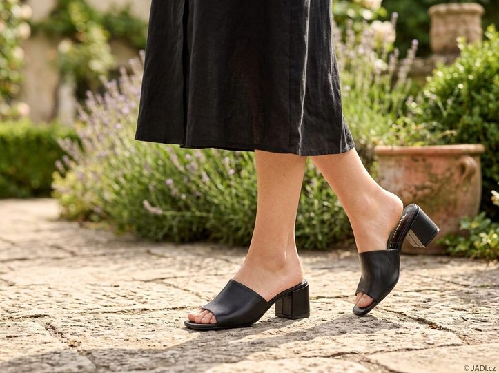 Tamaris kožené šľapky na podpätku Black 1-27204-42