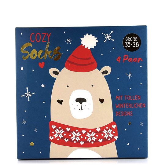 Veselé ponožky s obrázky zvířat červené/krabička 4 páry