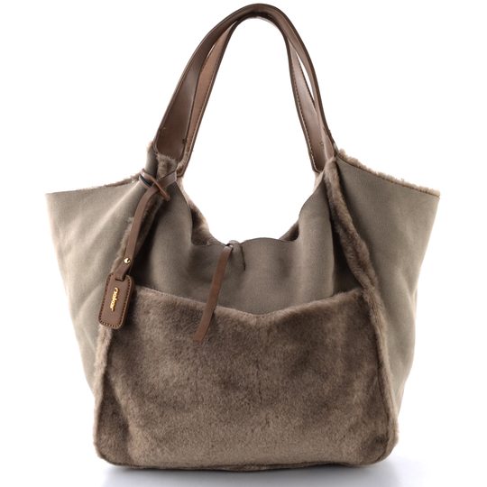 Rieker kožešinková shopper kabelka s etují taupe H1053-64