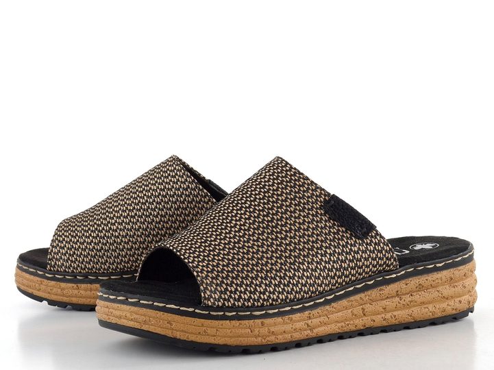 Rieker šľapky so širokým pásikom Schwarz-Natur 62768-90