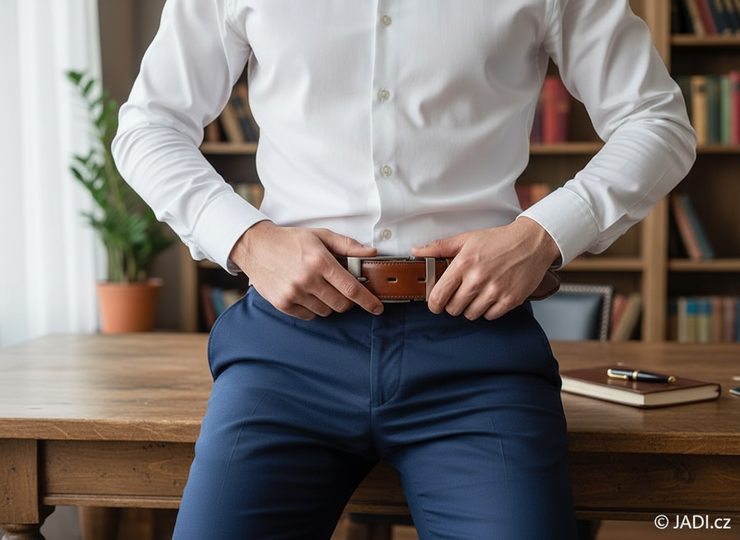 Kožený opasek cognac s matovanou sponou 32 mm