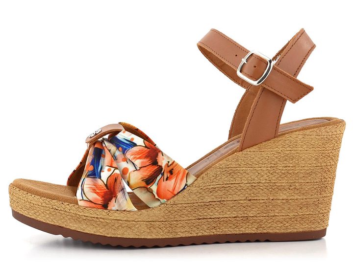 Tamaris sandály na klínu Cuoio/Flower 1-28346-28