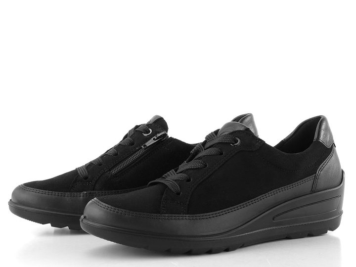 Ara širší šněrovací polobotky na klínu Zürich Black 12-50601-01