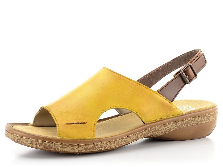 Rieker žlté sandále s hnedým pásikom 628C5-68