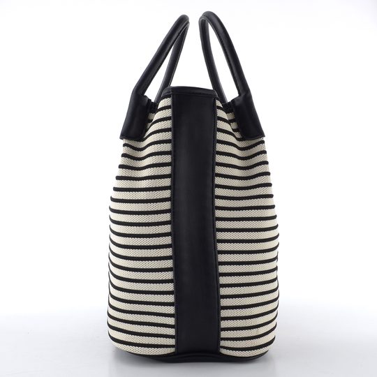 Lola Casademunt pruhovaná textilní shopper kabelka black-ecru LS2604084