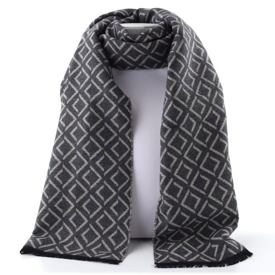 Bugatti oboustranný pánský šál s geometrickým vzorem tmavě šedý 630328-980
