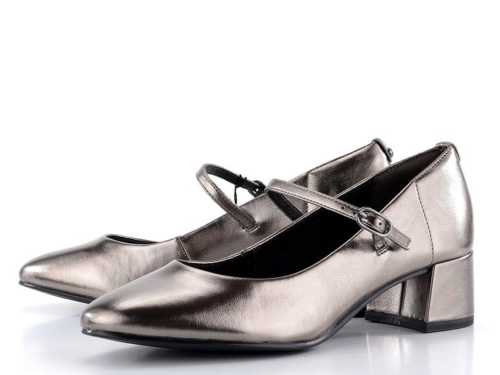 Tamaris lodičky so širokým podpätkom a priehlavkovým pásikom Pewter 1-22312-43