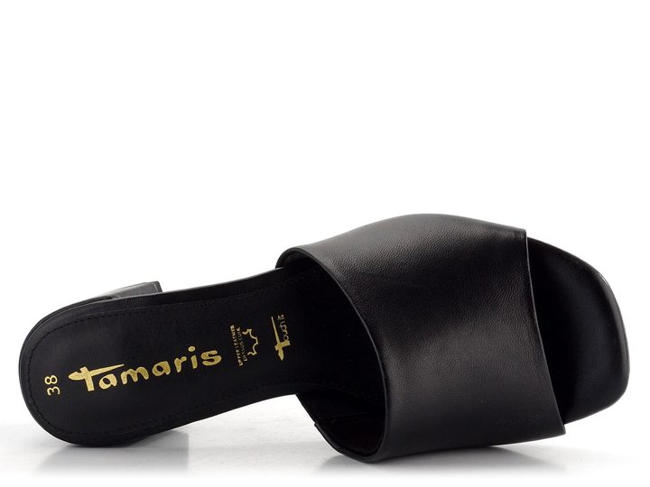 Tamaris kožené šľapky na podpätku Black 1-27204-42