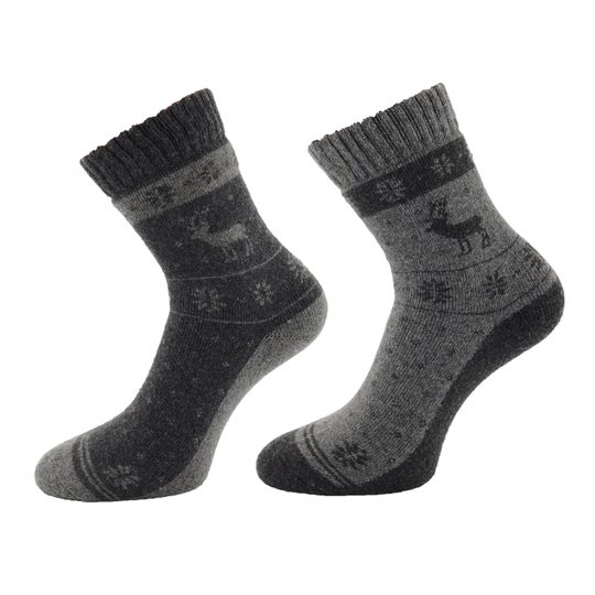 Dámské zimní ponožky  s vlnou 2 páry šedé/antracitové s jelenem