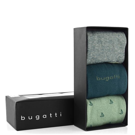 Bugatti hladké ponožky zelený mix 3 pack/box 6250X