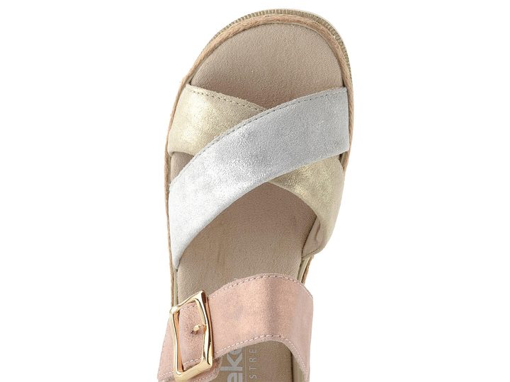 Rieker sandály na platformě s klínkem nude/silver/rosa/muschel  V7951-90