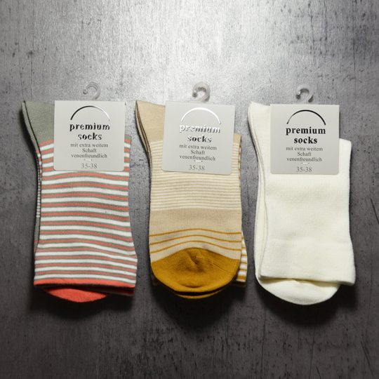 Dámske ponožky so zdravotným lemom 3 páry lososová/žltá/biela mix