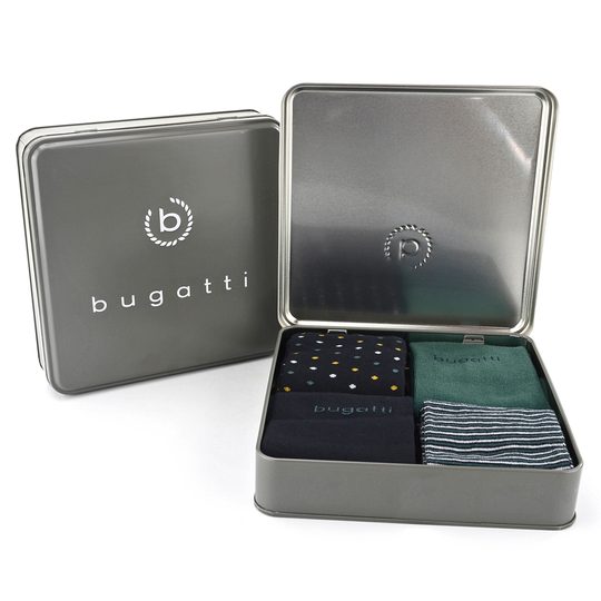 Bugatti vzorované ponožky modré/zelené/modro-zelené 4pack/box 6982X