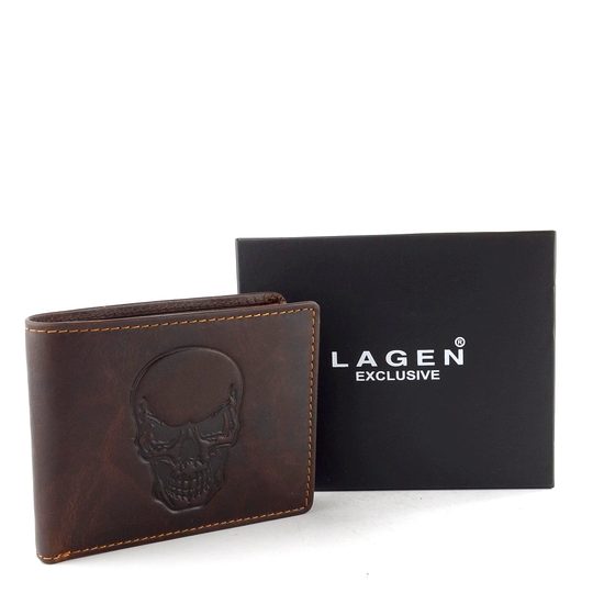 Pánská peněženka s ražbou lebky temně hnědá 66-3701/M