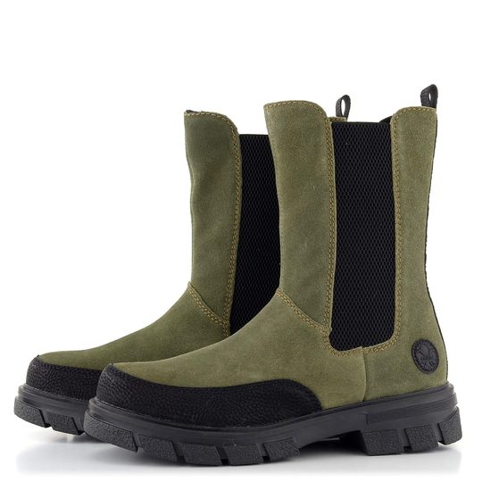 Rieker vyšší chelsea kotník na hrubé podešvi zelenošedý Z9170-54