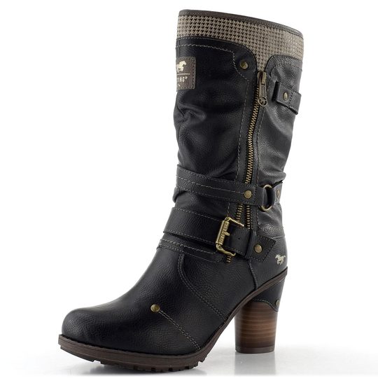 Mustang polokozačky na podpatku black 15M0162001