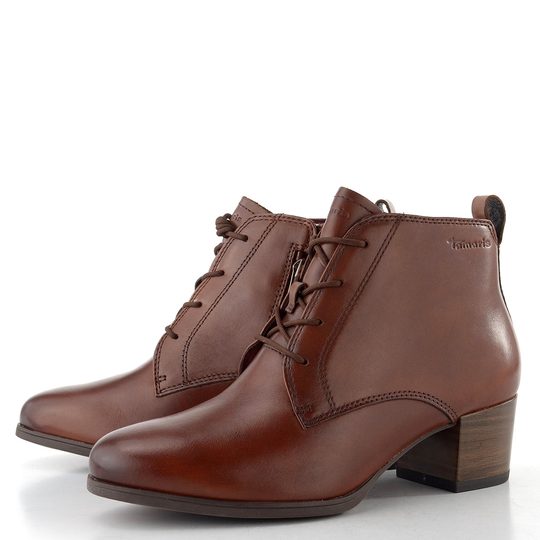 Tamaris kožený kotník na podpatku cognac 1-25131-43