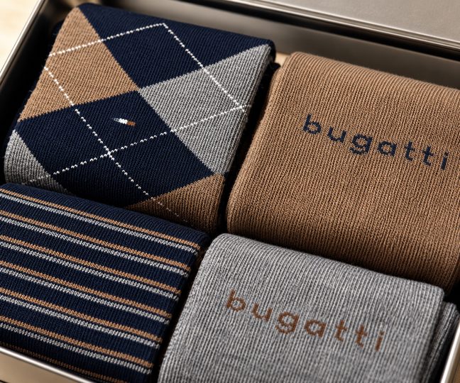 Bugatti vzorečkové ponožky modré/hnědé proužek/káro 61152X-545