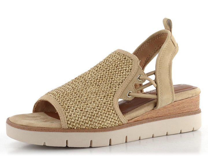 Tamaris sandále s gumičkami a klinom Tan 1-28240-44