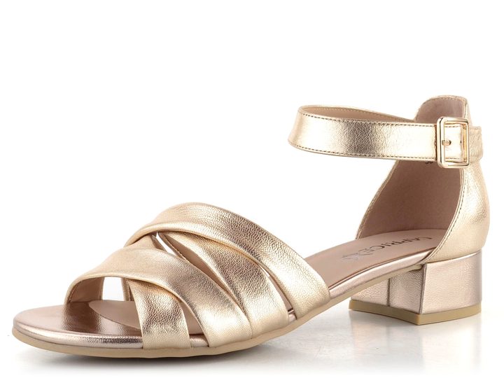 Caprice metalické sandály na podpatku Platin 9-28201-44