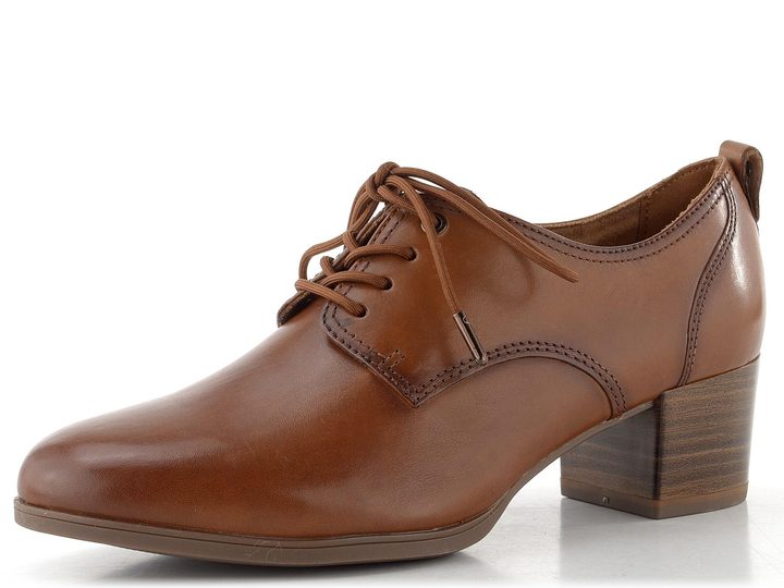 Tamaris kožené šněrovací polobotky na podpatku cognac 1-23307-42