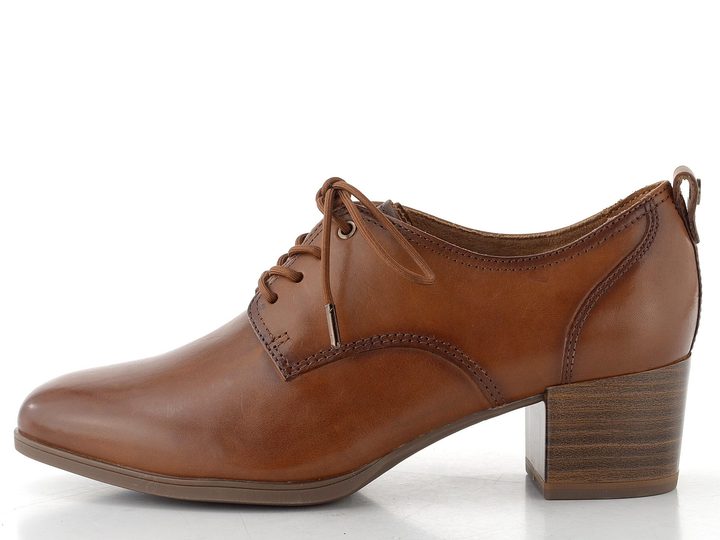 Tamaris kožené šněrovací polobotky na podpatku cognac 1-23307-42