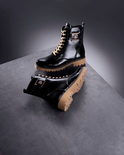 Remonte členková obuv šnurovacia lakovaná čierna D8663-00