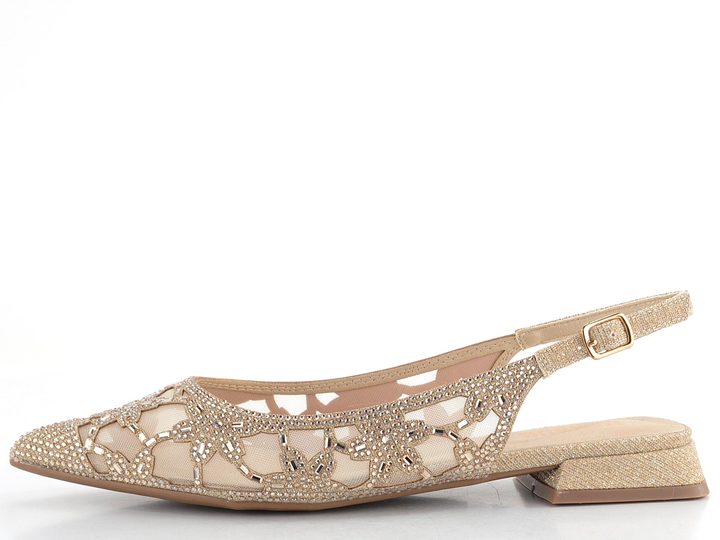 Menbur společenské baleríny s volnou patou poseté kamínky Oro/Gold 25833