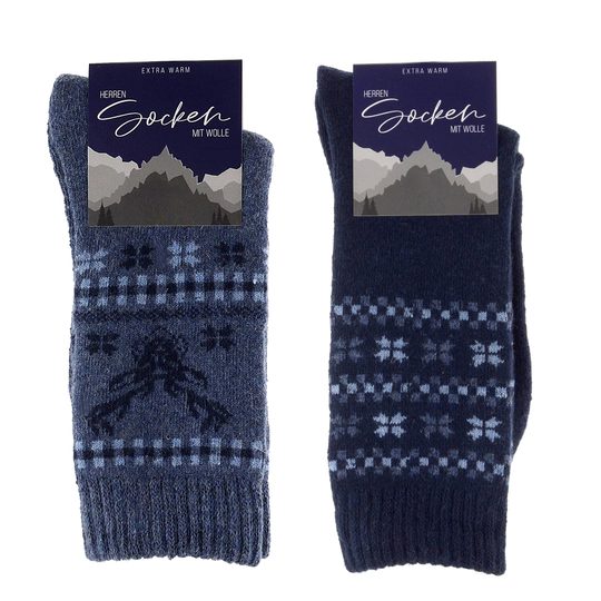 Pánské zimní ponožky s vlnou 2 páry tmavě modré/modré 21456