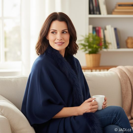 Fraas pončo s kožešinkovým lemem tmavě modré 631206-597