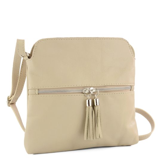 Kabelka crossbody béžová so strapcom