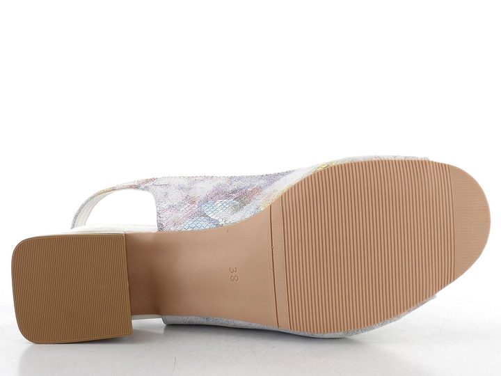 Barton metalické sandály na podpatku šedé/barevný vzor 25141