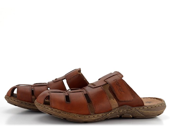 Rieker pánske šľapky s pásikom na suchý zips sv. hnedé 22087-24