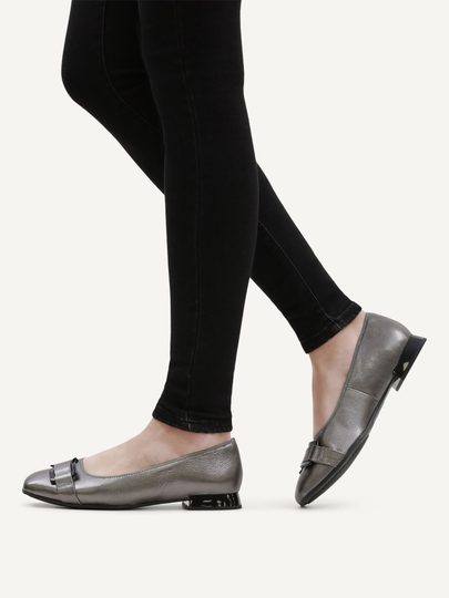 Caprice metalické baleríny Dark Grey se sponou 9-22101-45-289
