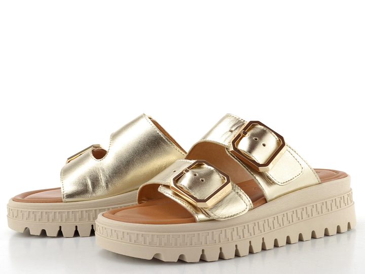 Tamaris kožené pantofle na vysoké platformě light gold 1-27202-44