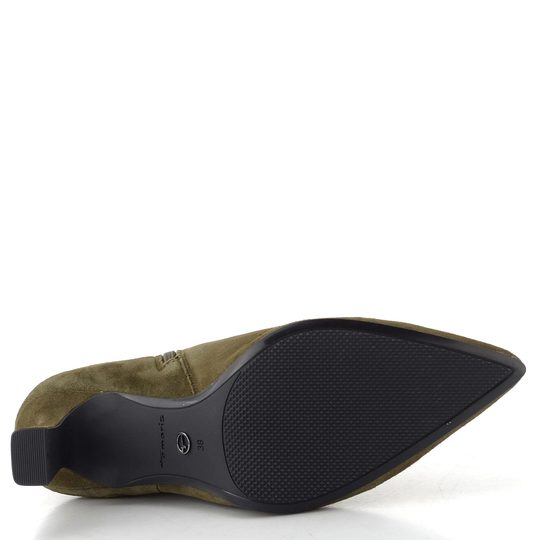 Tamaris elegantní kožený kotník na podpatku olive 1-25358-45