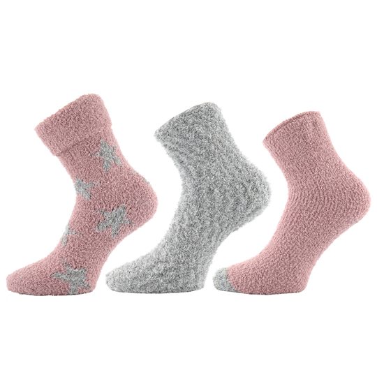 Ponožky žinylkové šedé/šedorůžové 3 páry uni velikost