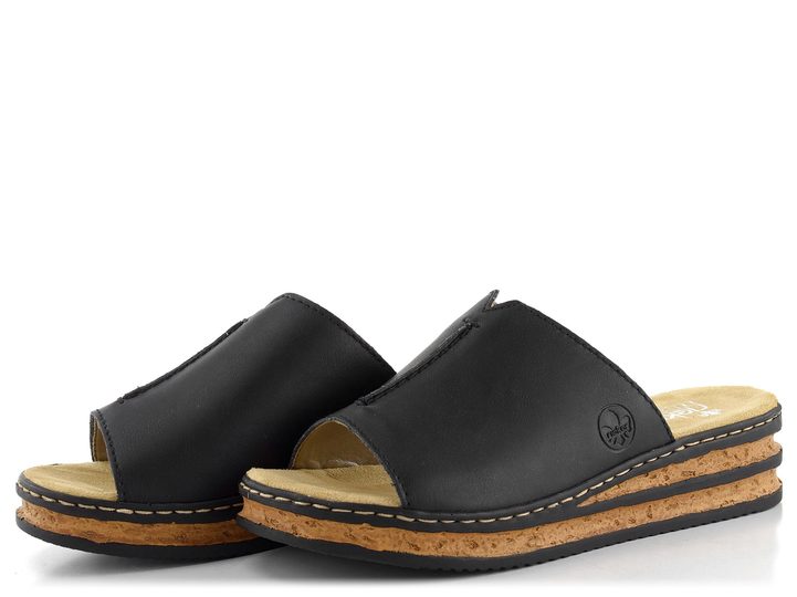 Rieker černé pantofle na klínku 629M9-00