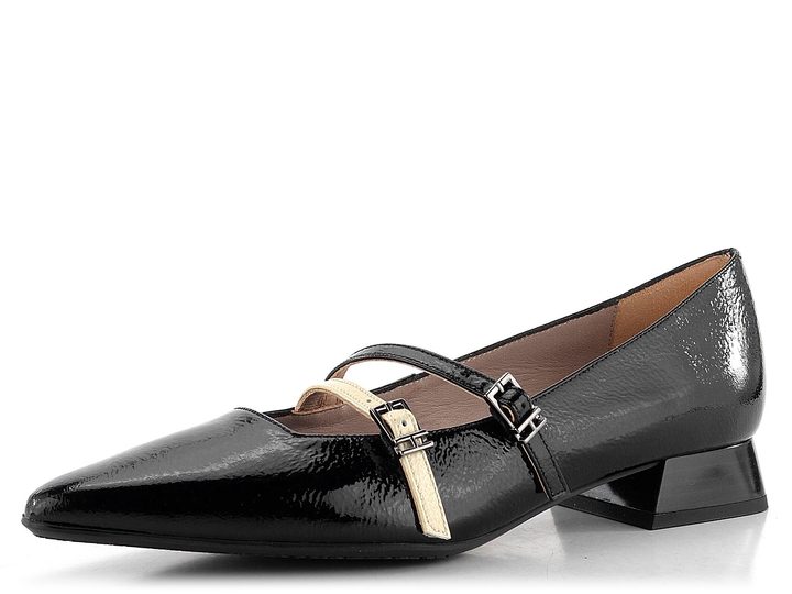 Hispanitas lakované lodičky s priehlavkovými pásikmi black/milk Dalí BHI243567