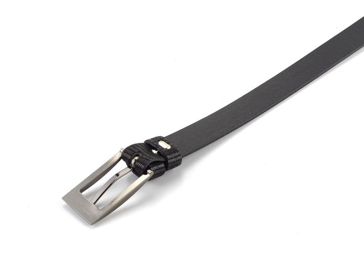 Dámský kožený opasek černý strukturovaný s leštěnou sponou 184-603