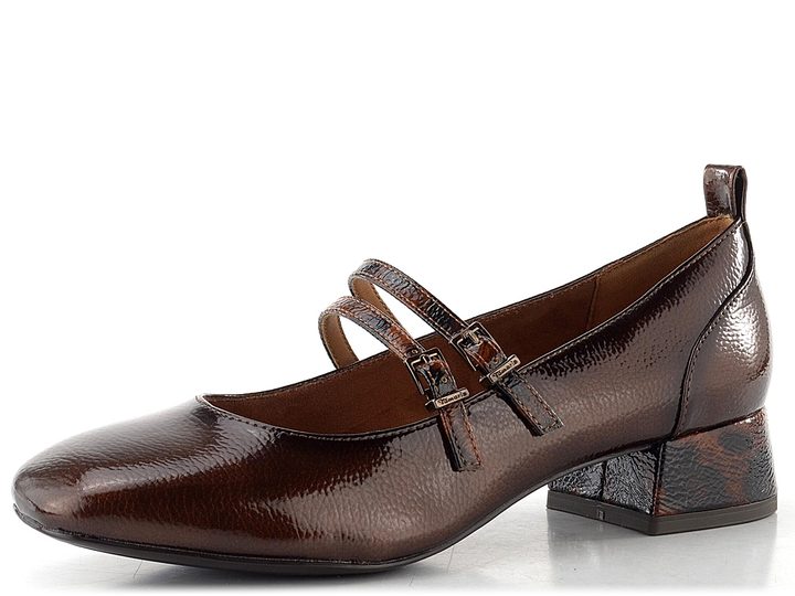 Tamaris lodičky se širokým podpatkem a nártovými pásky brown comb 1-22318-43