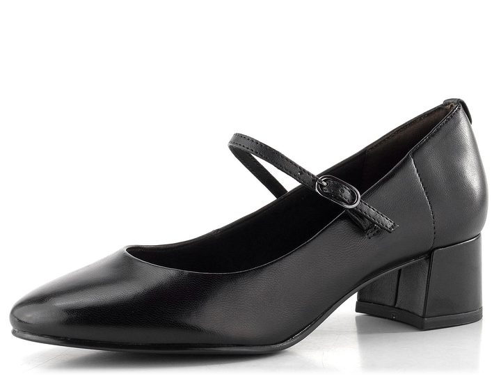 Tamaris lodičky so širokým podpätkom a pásikom black leather 1-22311-43