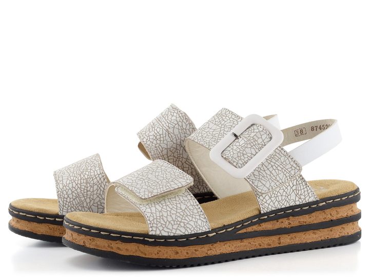 Rieker biele sandále na kline 62950-80