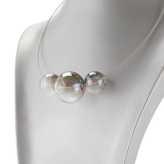 Náhrdelník/struna se třemi skleněnými bublinami kouřová+duhový pokov
