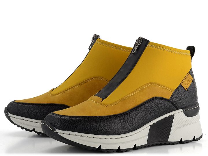 Rieker sportovnější kotník na klínu černý/žlutý N6352-68