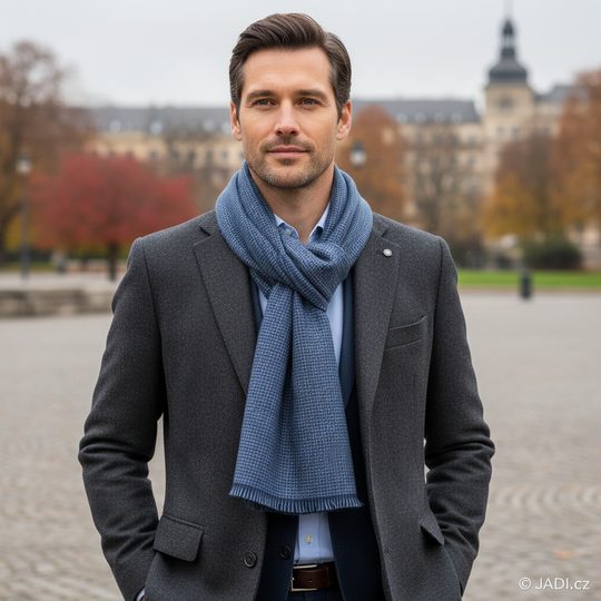 Bugatti pánský oboustranný šál z vlněné směsi tmavě modrý 630327-590