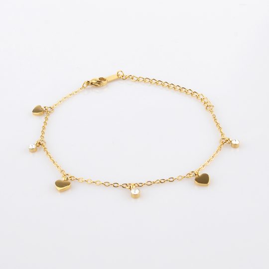 Náramek se srdíčky a krystal kamínky Swarovski zlatá ocel