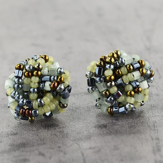 Náušnice rokajl puzeta zeleno-šedé