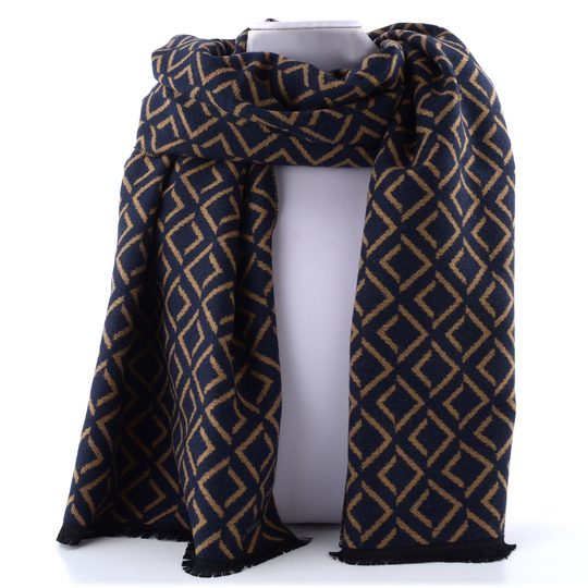 Bugatti oboustranný pánský šál s geometrickým vzorem tmavě modrý 630328-590